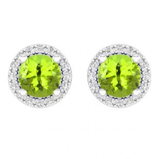 2.00 Carat (ctw) 10k White Gold Round Green Peridot & White Diamond Ladies Halo Style Stud Earrings 2 CT