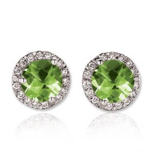 4.00 Carat (ctw) 14K White Gold Round Green Peridot & White Diamond Ladies Halo Style Stud Earrings 4 CT