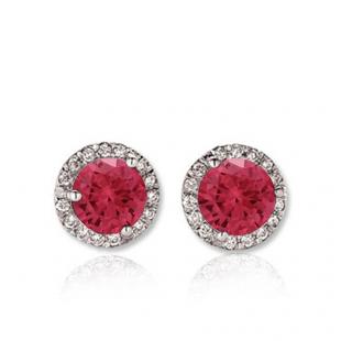 1.00 Carat (ctw) 10K White Gold Round Ruby & White Diamond Ladies Halo Style Stud Earrings 1 CT