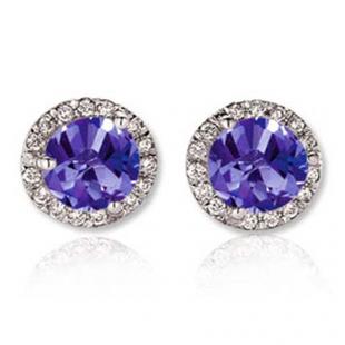 3.00 Carat (ctw) 18K White Gold Round Tanzanite & White Diamond Ladies Halo Style Stud Earrings 3 CT
