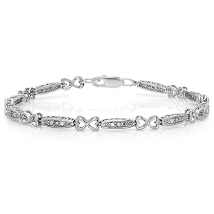 0.10 Carat (ctw) Sterling Silver White Diamond Ladies Infinity Heart Love Bracelet