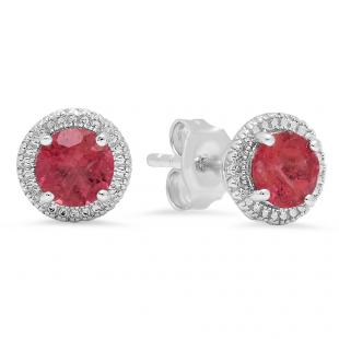 Sterling Silver Round Pink Tourmaline Ladies Stud Earrings