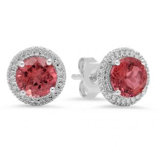 Sterling Silver Round Pink Tourmaline Ladies Stud Earrings