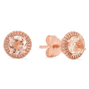 Rose Gold Plated Sterling Silver Round Cut Morganite Stud Earrings