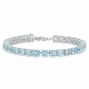 Sterling Silver Round Cut Aquamarine Ladies Tennis Bracelet (7 Inch Length x 5.1 MM Wide)