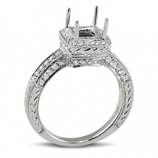 0.52 Carat (Ctw) 14k White Gold Princess and Round Diamond Ladies Bridal Semi Mount Engagement Ring (No Center Stone)