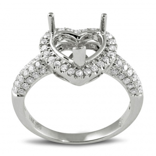 0.56 Carat (ctw) 18K White Gold Round Diamond Semi Mount Heart Cut Diamond For Center Engagement Bridal Ring (No Center Stone)