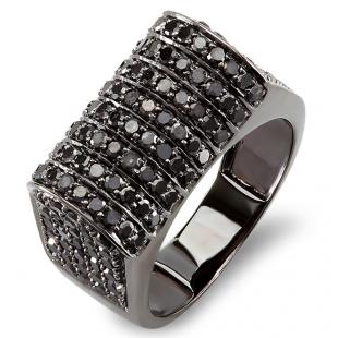 2.50 Carat (ctw) 10k Black Rhodium Plated White Gold Round Black Diamond Mens Hip Hop Pinky Ring