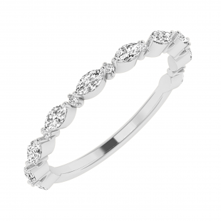 3x1.5mm Marquise and Round White Diamond Alternating Style Stackable Engagement Band Ring for Women (0.48 ctw, Color I-J, Clarity I1-I2) in 14K White Gold