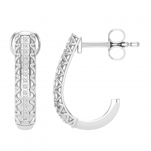 Round White Diamond in Between Metal Zigzag Line J Shape Pushback Hoop Earrings for Her (0.08 ctw, Color I-J, Clarity I2-I3) in 925 Sterling Silver