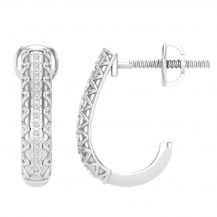 Round White Diamond in Between Metal Zigzag Line J Shape Screwback Hoop Earrings for Her (0.08 ctw, Color I-J, Clarity I2-I3) in 925 Sterling Silver