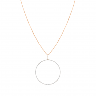 Round White Diamond Mininal Trendy Open Circle Slider Pendant with Gold Chain for Women (0.65 ctw, Color I-J, Clarity I1-I2) in 14K Rose Gold