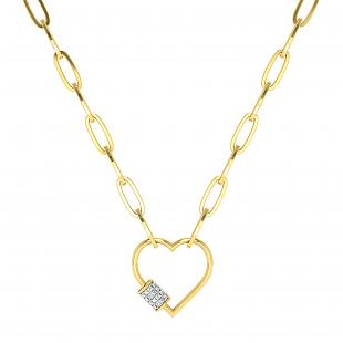 Round White Diamond Heart Screw Lock Paperclip Gold Chain Pendant Necklace for Women (0.16 ctw Color I-J Clarity I1-I2) in 18K Yellow Gold
