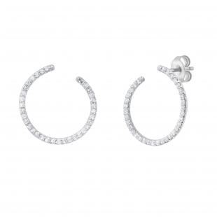 Round White Diamond Half Circle Pushback Stud Earrings for Her (0.27 ctw Color I-J Clarity I2-I3) in 925 Sterling Silver