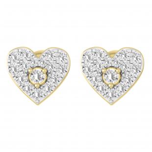 Round White Diamond Heart Shape Cluster Style Screwback Post Stud Earrings for Her (0.35 ctw Color I-J Clarity I2-I3) in 10K Yellow Gold