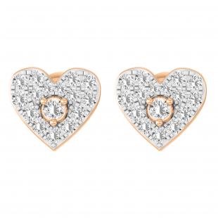 Round White Diamond Heart Shape Cluster Style Pushback Post Stud Earrings for Her (0.35 ctw Color I-J Clarity I1-I2) in 14K Rose Gold