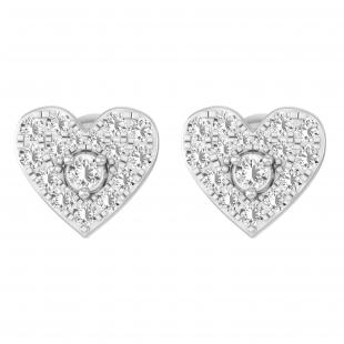 Round White Diamond Heart Shape Cluster Style Screwback Post Stud Earrings for Her (0.35 ctw Color I-J Clarity I1-I2) in 925 Sterling Silver