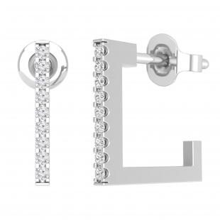 Round White Diamond Half Rectangular Fashion Pushback Hoop Earrings for Women (0.12 ctw, Color I-J, Clarity I2-I3) in 925 Sterling Silver
