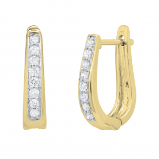 Round White Diamond Bewitching Geometric Hoop earrings for Women (0.24 ctw, Color I-J, Clarity I1-I2) in 14K Yellow Gold