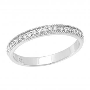 Round White Diamond Milgrain Edged Anniversary Wedding Band for Women (0.20 ctw Color I-J Clarity I1-I2) in 14K White Gold