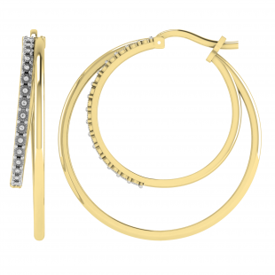 Round White Diamond Illusion Set Double Hinged Hoop Earrings for Women (0.10 Carat, Color I-J, Clarity I2-I3) in 10K Yellow Gold