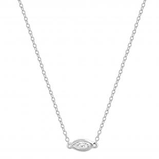 4x2mm Marquise White Diamond Bezel Style Pendant for Women with 18 inch Gold Chain (0.10 ctw Color I-J Clarity I2-I3) in 10K White Gold