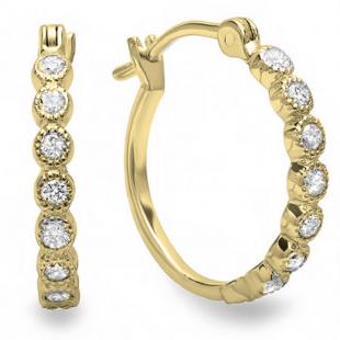 0.25 Carat (ctw) 14K Yellow Gold Round White Diamond Fine Dainty Hoop Earrings 1/4 CT
