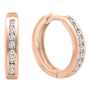 0.25 Carat (ctw) 14K Rose Gold Round Cut White Cubic Zirconia Hoop Earrings 1/4 CT