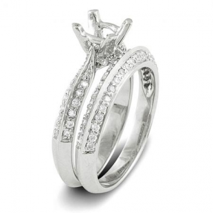 1.20 Carat (ctw) 14k White Gold Round Diamond Ladies Bridal Engagement Ring Set