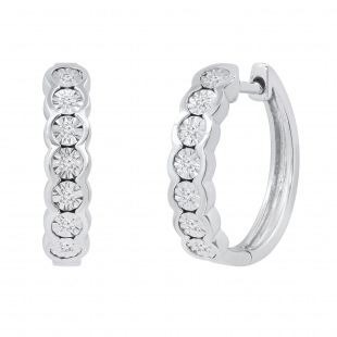 Round White Diamond Illusion Hoop Earrings for Women (0.09 ctw, Color I-J, Clarity I2-I3) in 925 Sterling Silver