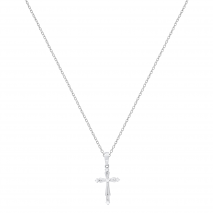 5 Stone Round White Diamond Cross Pendant for Women (0.10 ctw, Color I-J, Clarity I1-I2) in 18K White Gold