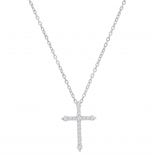 Round White Diamond Encrusted Cross Pendant with 18 inch Silver Chain for Women (0.32 ctw, Color I-J, Clarity I2-I3) in 925 Sterling Silver
