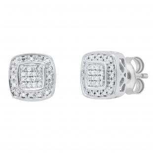 Round White Diamond Cushion Shaped Filigree Style Pushback Stud Earrings for Women (0.16 ctw, Color I-J, Clarity I2-I3) in 925 Sterling Silver