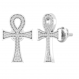 Round White Diamond Ankh Cross Screwback Stud Earrings for Women (0.25 ctw, Color I-J, Clarity I2-I3) in 925 Sterling silver