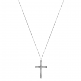 Round Diamond Milgrain Edge Cross Pendant with 18 Inch Silver Chain for Men's & Women's (Unisex) in 925 Sterling Silver  (0.26 ctw, Color I-J, Clarity I2-I3)
