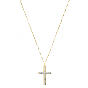 Round Diamond Milgrain Edge Cross Pendant with 18 Inch Gold Chain for Men's & Women's (Unisex) in 10K Yellow Gold (0.26 ctw, Color I-J, Clarity I2-I3)