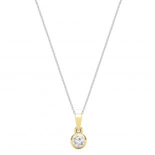 Round White Diamond Solitaire Bezel Set Dainty Pendant Necklace for Women 1/6 CT (0.17 ctw, Color I-J, Clarity I2-I3) in 10K Yellow Gold