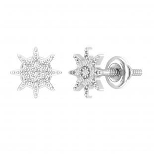 Round White Diamond Starburst Cluster Screwback Stud Earrings for Women (0.10 ctw, Color I-J, Clarity I2-I3) in 925 Sterling Silver