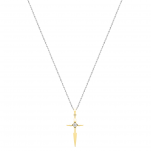 Round White Diamond Solitaire Accent Cross Pendant with 18 inch Silver Chain for Women (0.11 ctw, Color I-J, Clarity I1-I2) in 18K Yellow Gold