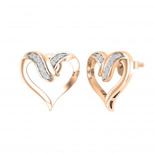 Round White Diamond Heart Shape Pushback Stud Earrings for Women (0.08 ctw Color I-J Clarity I1-I2) in 14K Rose Gold