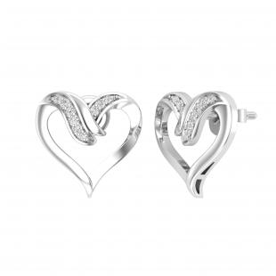 Round White Diamond Heart Shape Pushback Stud Earrings for Women (0.08 ctw Color I-J Clarity I2-I3) in 925 Sterling Silver