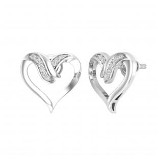 Round White Diamond Heart Shape Screwback Stud Earrings for Women (0.08 ctw Color I-J Clarity I2-I3) in 925 Sterling Silver