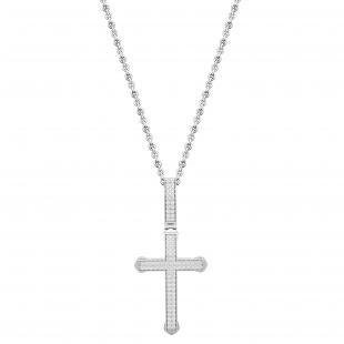 Round Diamond Archer Edge Cross Pendant with 18 Inch Silver Chain for Men's & Women's (Unisex) in 925 Sterling Silver  (0.29 ctw, Color I-J, Clarity I2-I3)