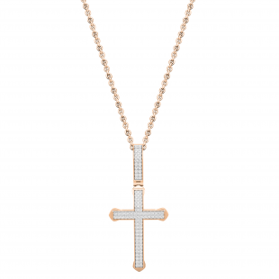 Round Diamond Archer Edge Cross Pendant with 18 Inch Gold Chain for Men's & Women's (Unisex) in 10K Rose Gold (0.29 ctw, Color I-J, Clarity I2-I3)