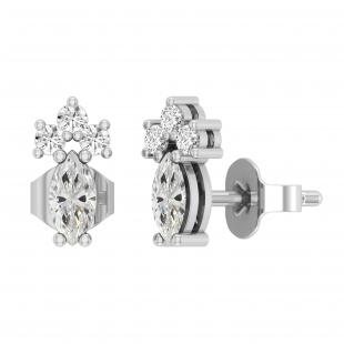 6x3mm Marquise and Round White Diamond Stud Earrings for Women (0.65 ctw Color I-J Clarity I2-I3) in 10K White Gold in Push Back