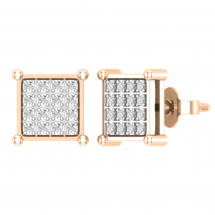 Round White Diamond Square Shape Pushback Stud Earring for Men & Women (Unisex) in 10K Rose Gold (0.26 ctw, Color I-J, Clarity I2-I3)