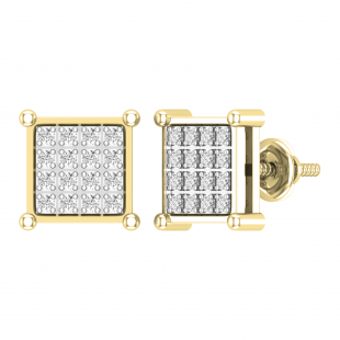 Round White Diamond Square Shape Screwback Stud Earring for Men & Women (Unisex) in 18K Yellow Gold (0.26 ctw, Color I-J, Clarity I1-I2)