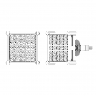 Round White Diamond Square Shape Pushback Stud Earring for Men & Women (Unisex) in 10K White Gold (0.34 ctw, Color I-J, Clarity I2-I3)