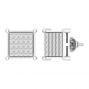 Round White Diamond Square Shape Screwback Stud Earring for Men & Women (Unisex) in 14K White Gold (0.34 ctw, Color I-J, Clarity I1-I2)