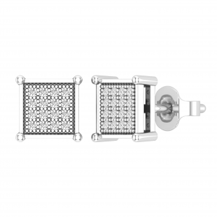 Round White Diamond Square Shape Pushback Stud Earring for Men & Women (Unisex) in 10K White Gold (0.14 ctw Color I-J Clarity I2-I3)